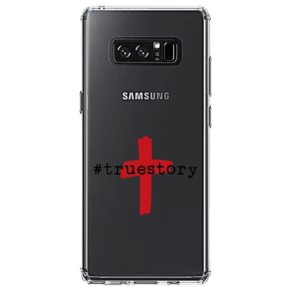 DistinctInk Clear Shockproof Hybrid Case for Samsung Galaxy Note 8 - TPU Bumper Acrylic Back Tempered Glass Screen Protector - #truestory - Cross - Christian - Red