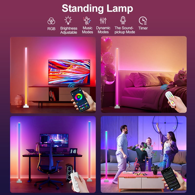 elice Smart Corner Floor Lamp,RGB LED Ambient Lighting with App & Remote Control, Music Sync, 16 Million Colors - Modern Lamp for Bedroom, Living Room, Gaming Room