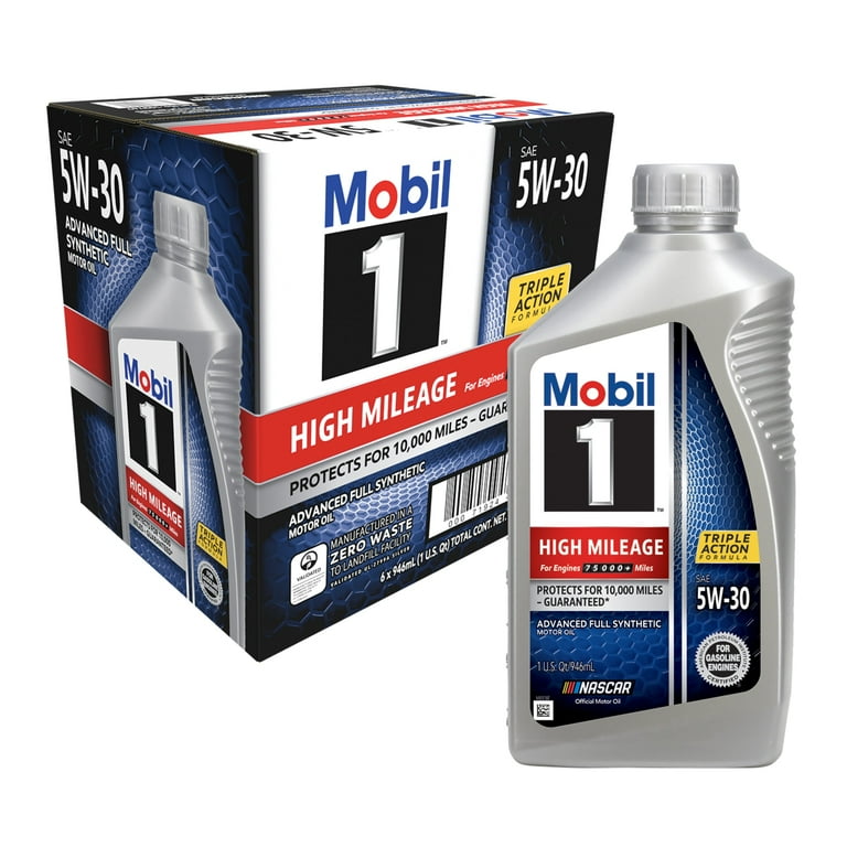 Mobil 1 High Mileage Full Synthetic Motor Oil 5W-30, 1 Quart