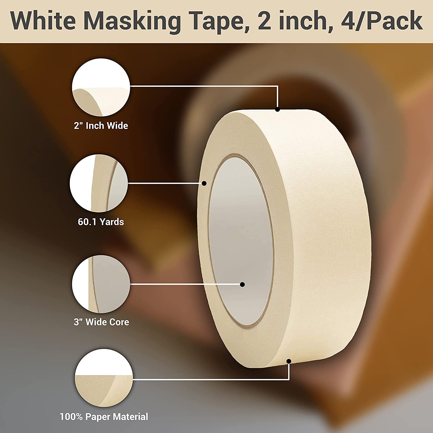 White Masking Tape, 2 x 60 yds., 4.9 Mil Thick for $11.64 Online