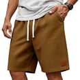 thumbnail image 2 of GrmtClth Mens Casual Shorts Elastic Waist Waffle Workout Sweat Shorts Lightweight Beach Drawstring Shorts Summer Jogging Shorts with Pocket Brown M, 2 of 7