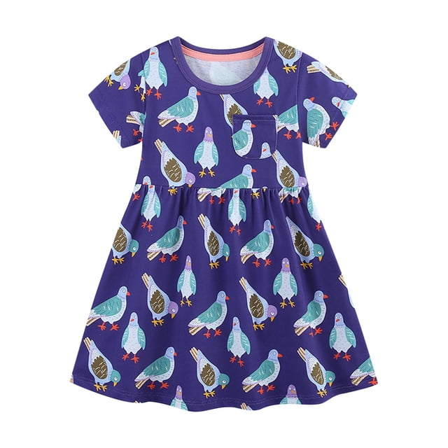 Odeerbi Vestido de Manga Corta Con Estampado de Dibujos Animados Para Niñas