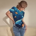 thumbnail image 3 of Bingfone Whimsical Underwater Fantasy Pattern Women's Round Neck Bodysuit, Tight Snap Button Short Sleeve Bodysuit, Suitable for Party, Sports, Daily Wear-X-Large, 3 of 7