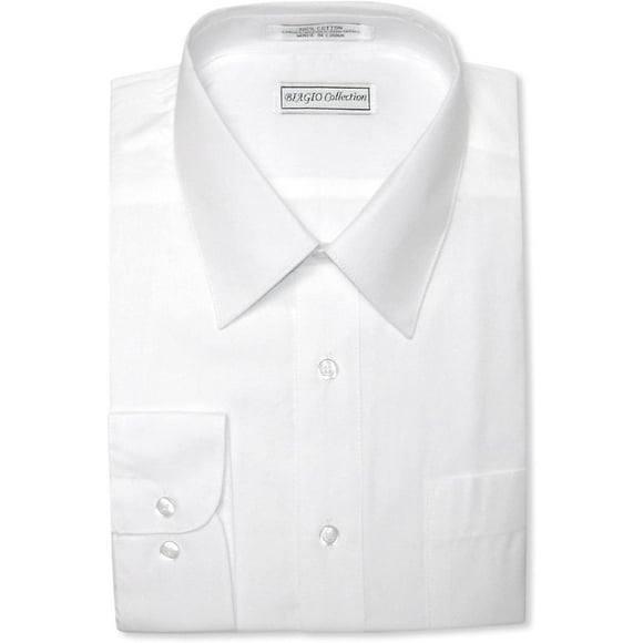 Biagio Mens 100 Cotton Solid White Color Dress Shirt w/Convertible Cuffs