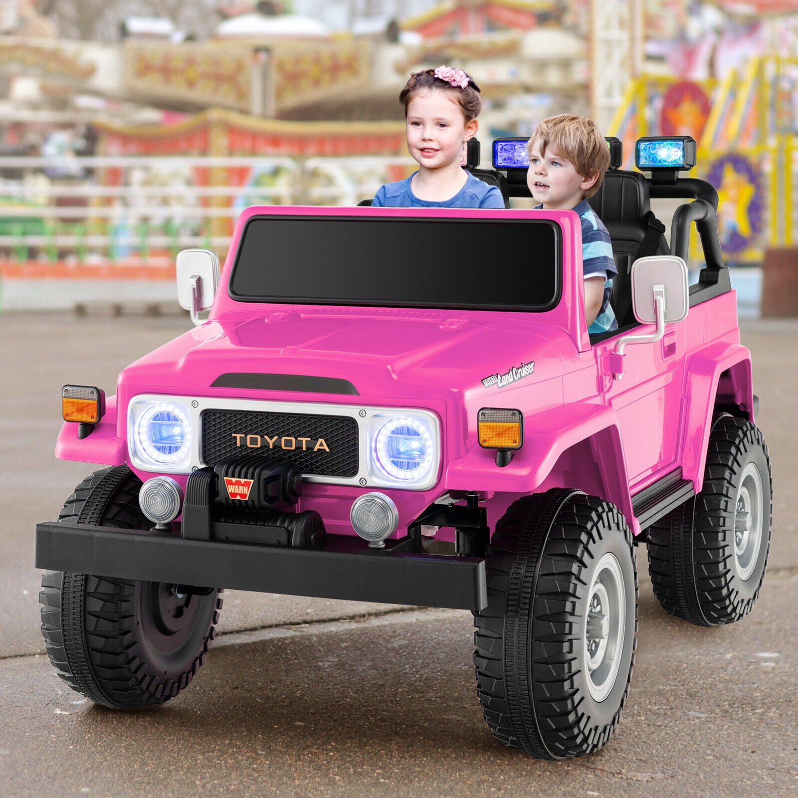 Gymax 2 Seater Ride On Truck Car 12V Licensed Toyota FJ40 RC w/ Laser Light & Music Pink