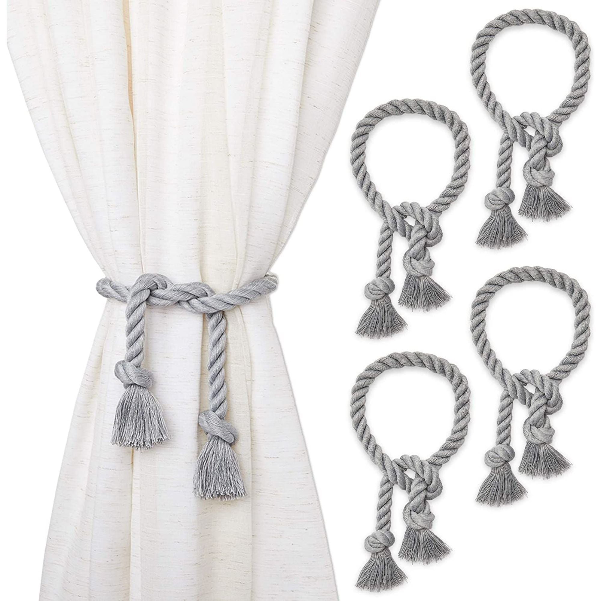 4Pack Gray Cotton Window Curtain Tiebacks Tie Back, 29" Holdbacks Rope