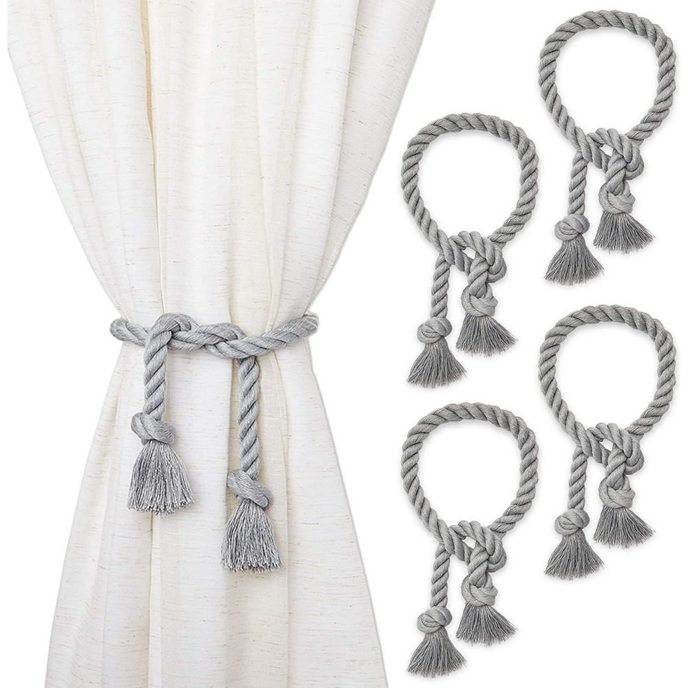 4Pack Gray Cotton Window Curtain Tiebacks Tie Back, 29" Holdbacks Rope