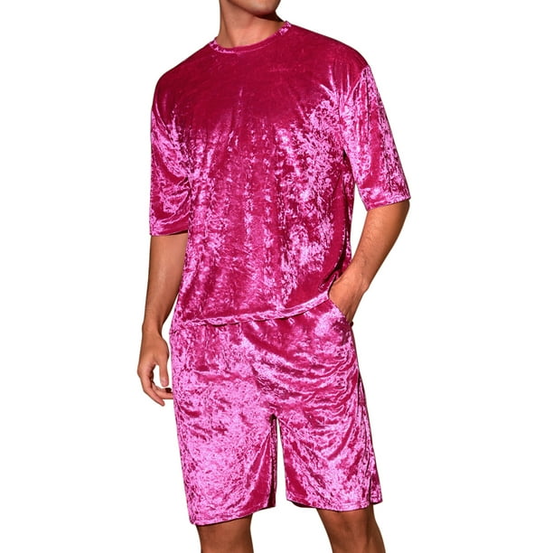 CONJUNTO DE CAMISETA Y PANTALONES CORTOS DE MANGA CORTA PARA HOMBRES INSPIRE CHIC VERANO L ROJO ROSA