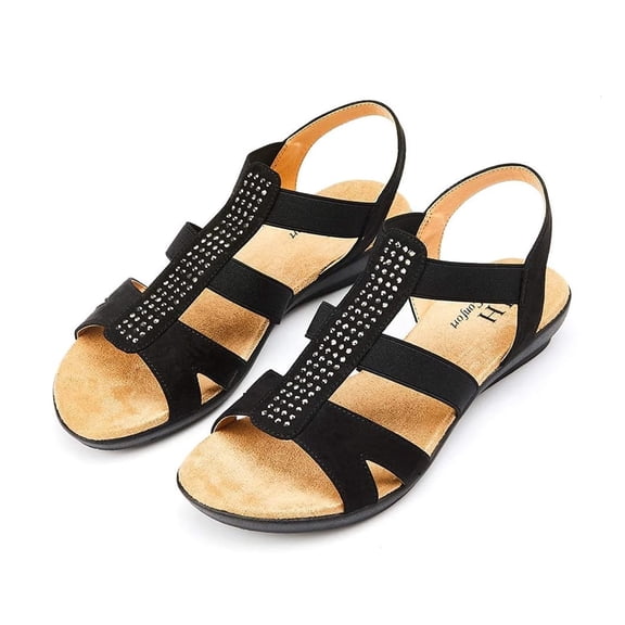 VJH confort Women’s Mary Jane Flats,Comfort Round Toe Low Wedge Slip-on Walking Shoes(Black,8)
