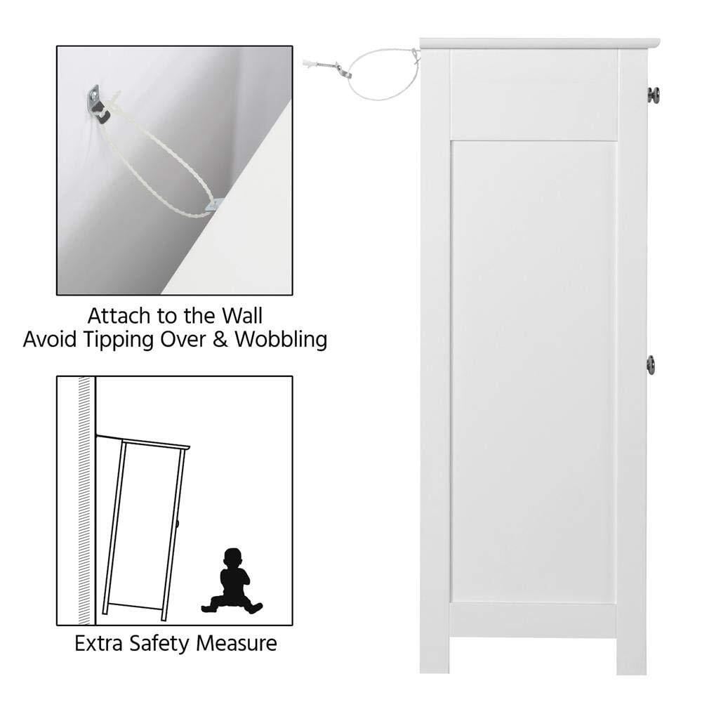 FASCK Wooden Bathroom Storage Cabinet, Modern Bathroom Organizer Cabinet with 3 Heights Adjustable Shelf, Drawer & 2-Door Shelf for Living Room Entryway, Easy Assembly, White