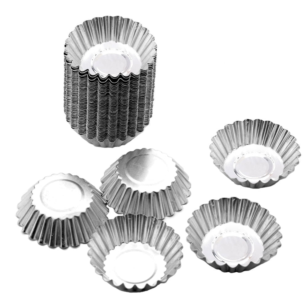 48pcs Aluminum Alloy Egg Tart Molds Thick Reusable Flower Cupcake Mold