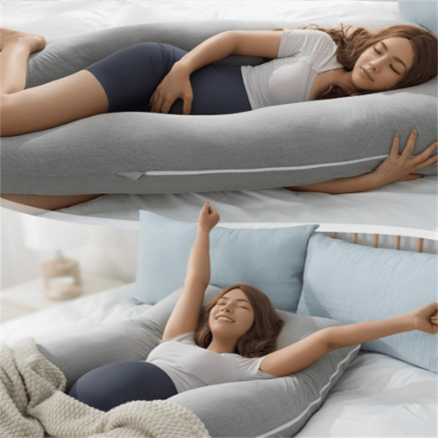 Pregnancy Pillows, Cooling Maternity Pillow for Sleeping, 55in U Shaped Body Pillow for Pregnant Support, with Removable Silky Cover, Gray