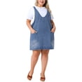 thumbnail image 2 of Vestido de mezclilla sin mangas de talla grande para mujer Agnes Orinda, con escote en V, vestido casual con bolsillos, 2X azul cielo, 2 of 4