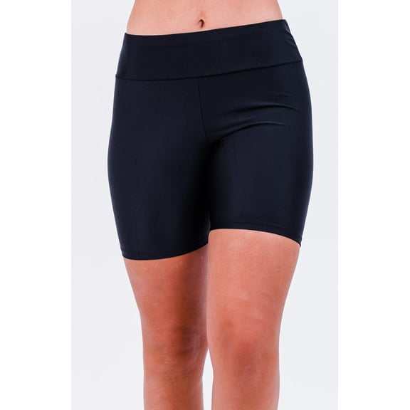 Calypsa Women's and Women's Plus High Waisted Mid-Thigh Swim Shorts