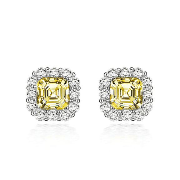 24k White Gold 1/2Ct Cushion Cut Yellow Sapphire Halo Stud Earrings Plated by Paris Jewelry