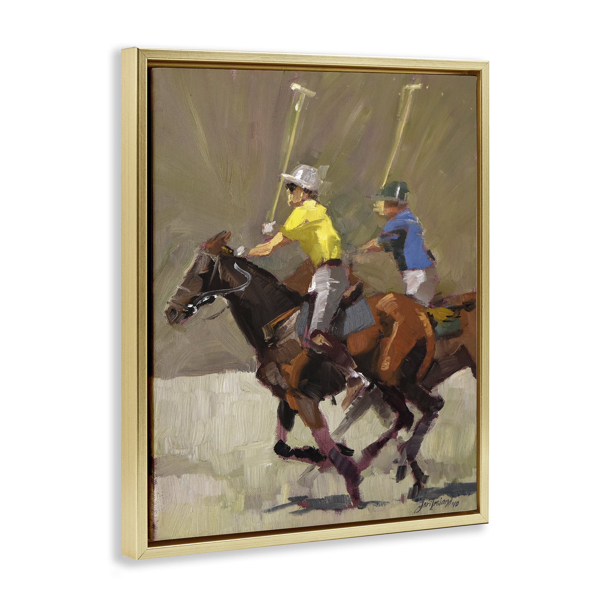 Stupell Industries Polo Player Athletes Sports Painting Gold Floater Framed Canvas Art Print Wall Art, 25 x 31