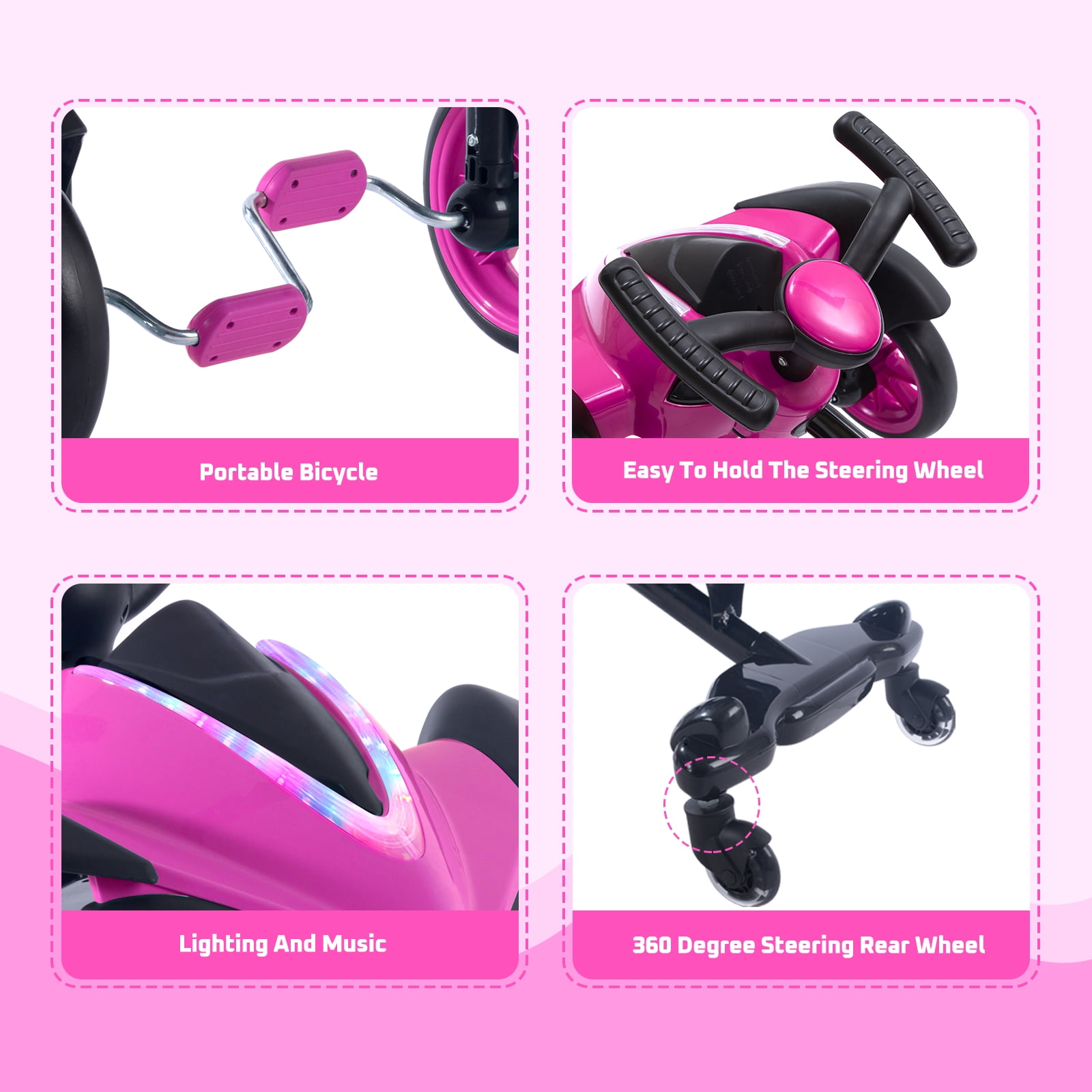 Sumsoltic 2-in-1 Kids Drift Bike - Crazy Drift Cart for Toddlers and 3-5 Years Old Kids,Pink