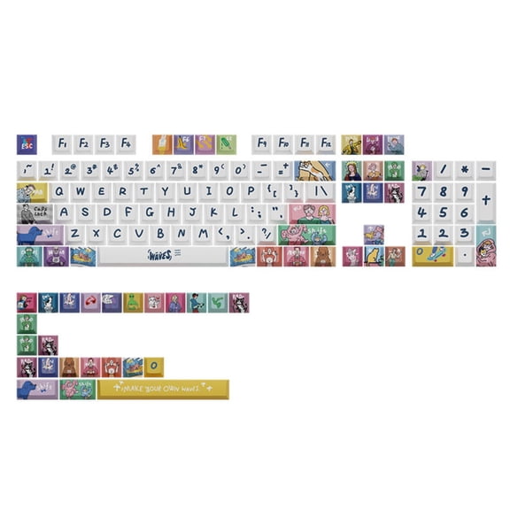 American Oil Painting Wave Theme PBT Keycaps, MOA Height Custom DIY Keycap Set for Mechanical Keyboard