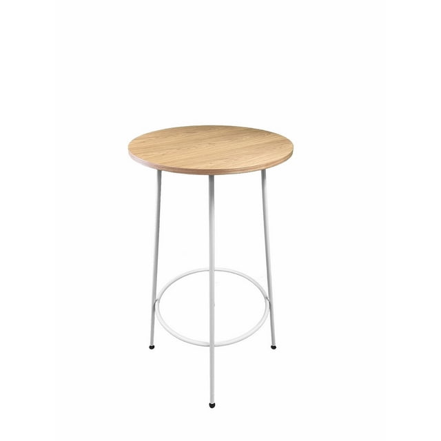 Neni Table de Bar 42 Pouces, Dessus en Bois Brun Naturel Rond, Métal Blanc Moderne