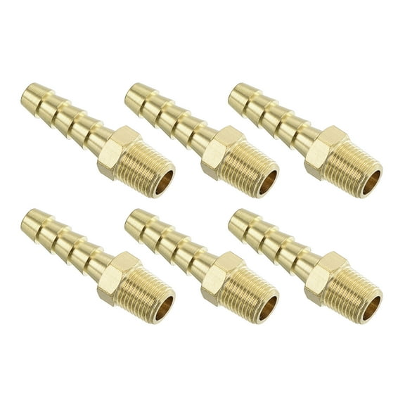 Uxcell Brass Hose Barb Fittings 6 Pack 1/4" Barbx1/8" NPT Male Brass Barb Pipe Fitting
