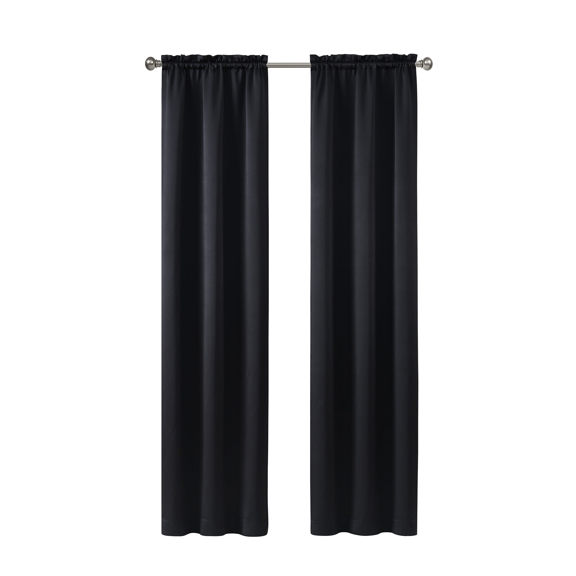 Mainstays Solid Blackout Curtain Panel Pair, Set of 2, Black, 30 in W x 95 in L
