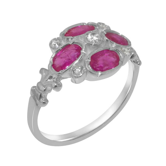 LBG British Made 925 Sterling Silver Natural Diamond & Ruby Womens Statement Ring - 33 size options - Size 10