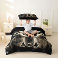 thumbnail image 2 of Castle Fairy Wildlife Raccoons Twin Duvet Cover,Moon Stars Print Twin Bedding,Black Cream White,Black Reversible,2pcs,No Comforter,1 Duvet Cover and 1 Pillowcase, 2 of 6