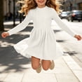 thumbnail image 6 of Lutiedan Long Sleeve Dresses for Girls Ribbed Knit Stretch A Line Dress Fall Winter Mock Neck Casual Dress Size 5-15,White, 6 of 8