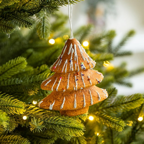 Set de adornos navideños colgantes, decoraciones de plástico con purpurina y diseños de jengibre y copos de nieve, adorno festivo adorable para árboles y celebraciones navideñas, marrón, 12 cm