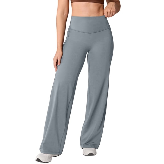Softretch No Front Seam Wide Leg Pants for Women - High Waisted Yoga Lounge Buttery Soft Comfy Casual Light Gray M