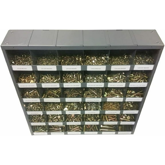 MNM Bolt Kits 2,510 pc Grade 8 Coarse Thread Bolt Nut Washer Assortment Kit with Metal Bolt Bin