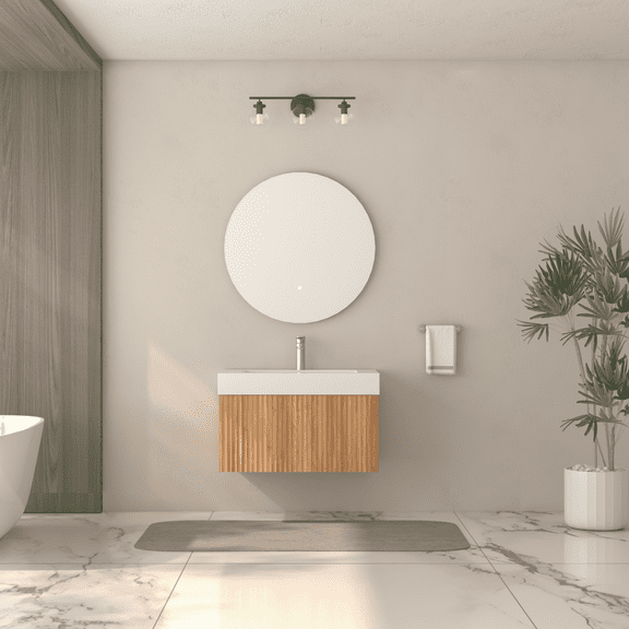 30" Bathroom Vanity with Sink,Wall Mounted Floating Bathroom Cabinet with Integrated Basin Plywood Finish Modern Minimalist Design for Compact Bathrooms Acacia Color
