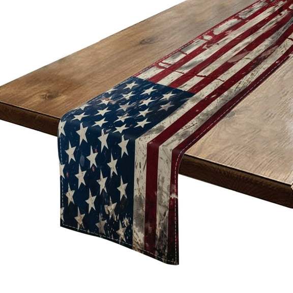 Table Runner 13*72 In,Set Of 1 Vintage American Flag With Distressed And Weathered Texture High Density Cotton Linens Machine Washable Table Runner For Kitchen Dining Table Coffee Table Decor