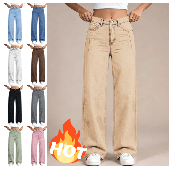 LUGOGNE Girls Denim Pants High Waisted Relaxed Fit Jeans with Pockets - Kids Back to School Clothing Khaki,Size 11