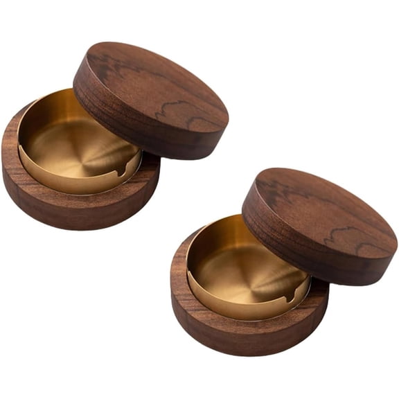 Ashtrays for Cigarettes Smokeless Ash Tray with Stainless Steel Liner Windproof Wooden Ashtray with Lid for Home Office Tabletop Outside Patio
