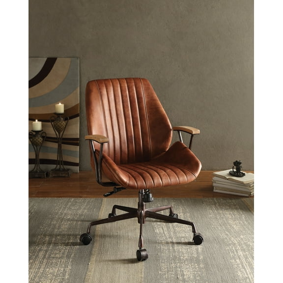 Miekor Furniture Brancaster Cocoa Aluminum Top Grain Leather Office Chair 4143