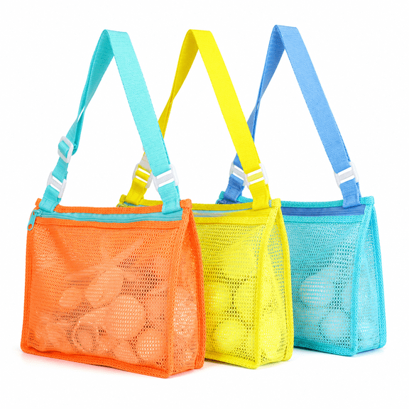 Mesh Beach Toy Bag Set of 3, Large Beach Shell Collecting Tote, Sand & Water Toys Storage Bag, Lightweight Beach Accessories for Beach Trips