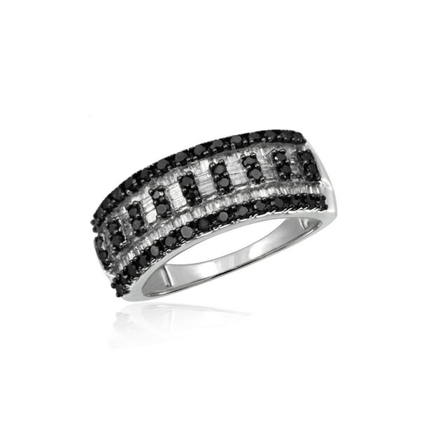 JewelersClub Sterling Silver 1 Carat Black & White Diamond Ring for ...