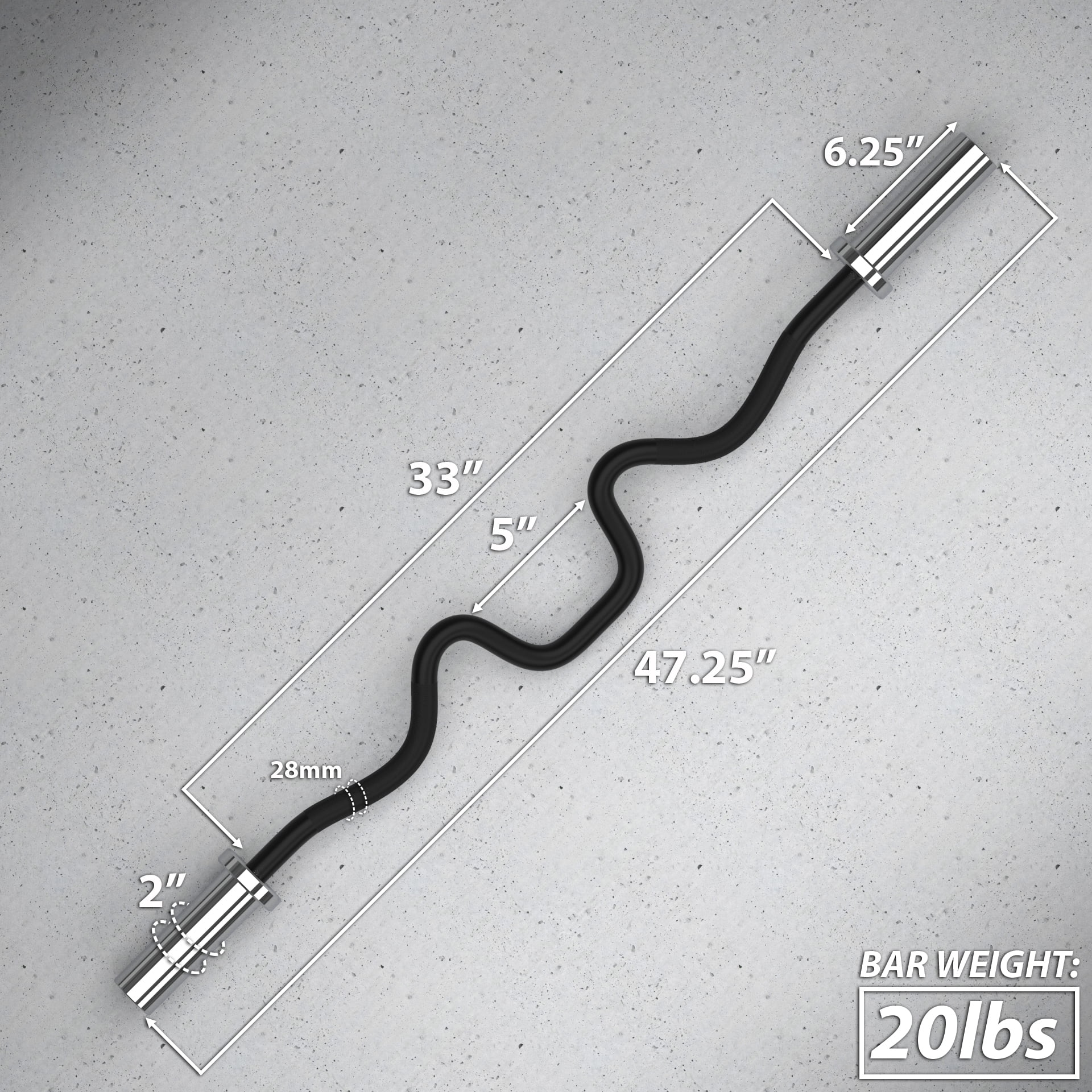 Synergee Commercial Super Easy Curl Olympic Bar Chrome Sleeves and Black Phosphate Shaft Excellent for Bicep Curls and Triceps Extensions