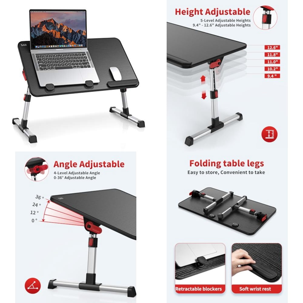 Laptop Desk Table, Adjustable Laptop Stand, Portable Lap Desks with Foldable Legs, Notebook Standing Breakfast Tray Reading Desk for Sofa Couch Bed Floor , Medium Size