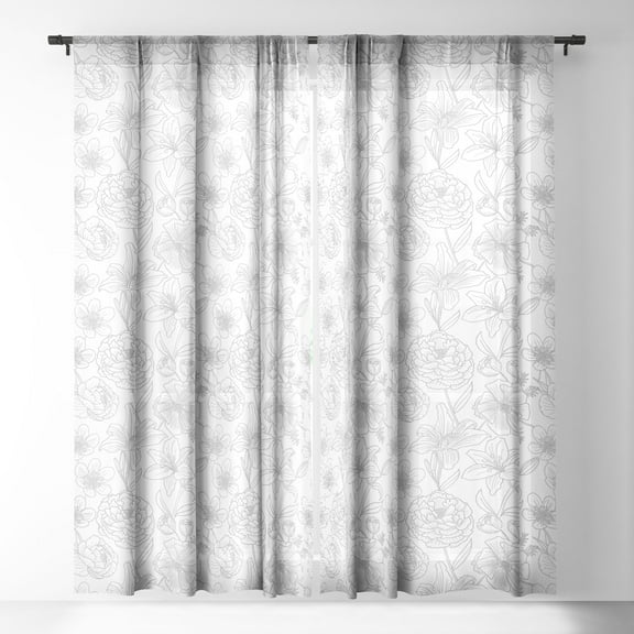 Society6 Emanuela Carratoni Line Art Floral Theme Single Panel Sheer Window Curtain 50" x 64"