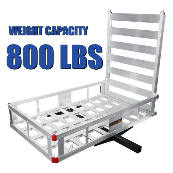 Trailer Hitch Cargo Carrier, Trailer Hanging Basket, Gray Aluminum Alloy Mounted Trailer, Aluminum Luggage Carrier Rack, 800 lbs Weight Capacity with Tie-down Points for Securing Cargo