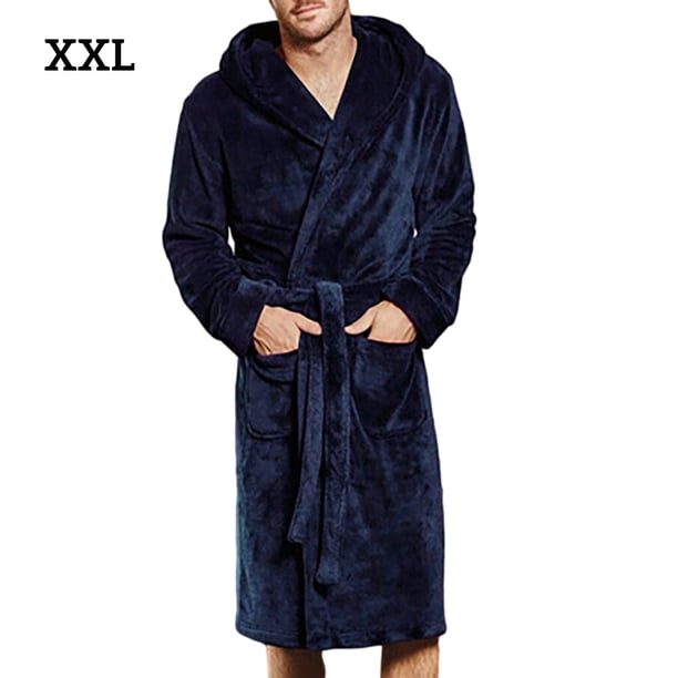 Guardurnaity Hombres Camisón Invierno Con Capucha Albornoz De Manga Larga SPA Pijama azul XXL