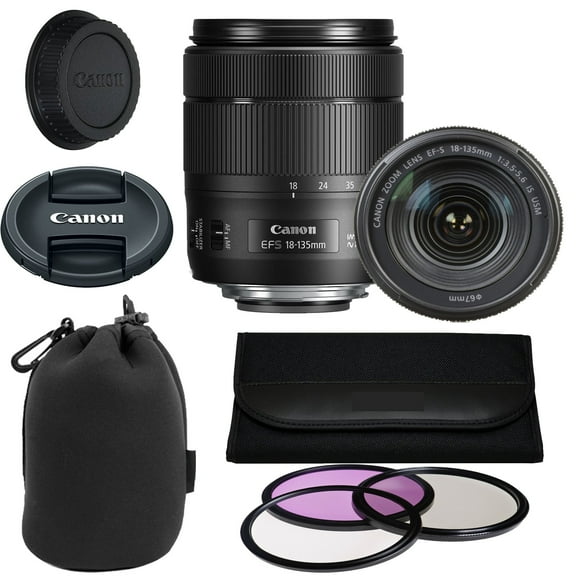 Canon EF-S 18-135mm f/3.5-5.6 Image Stabilization USM Lens White Box 3pc Filter Kit Lens Pouch (International Version)