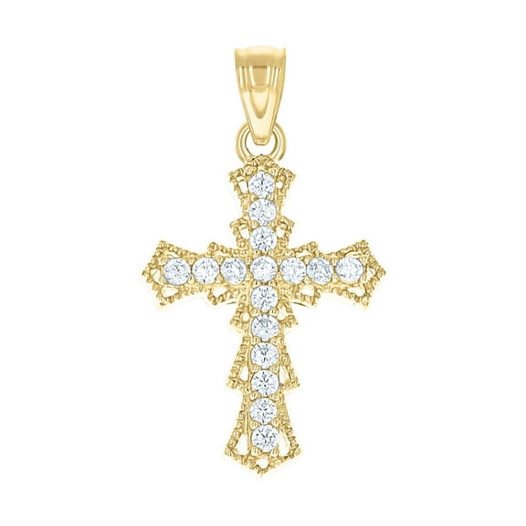 10kt Real Yellow Gold Cubic-Zirconia Unisex Cross Religious Charm Pendant
