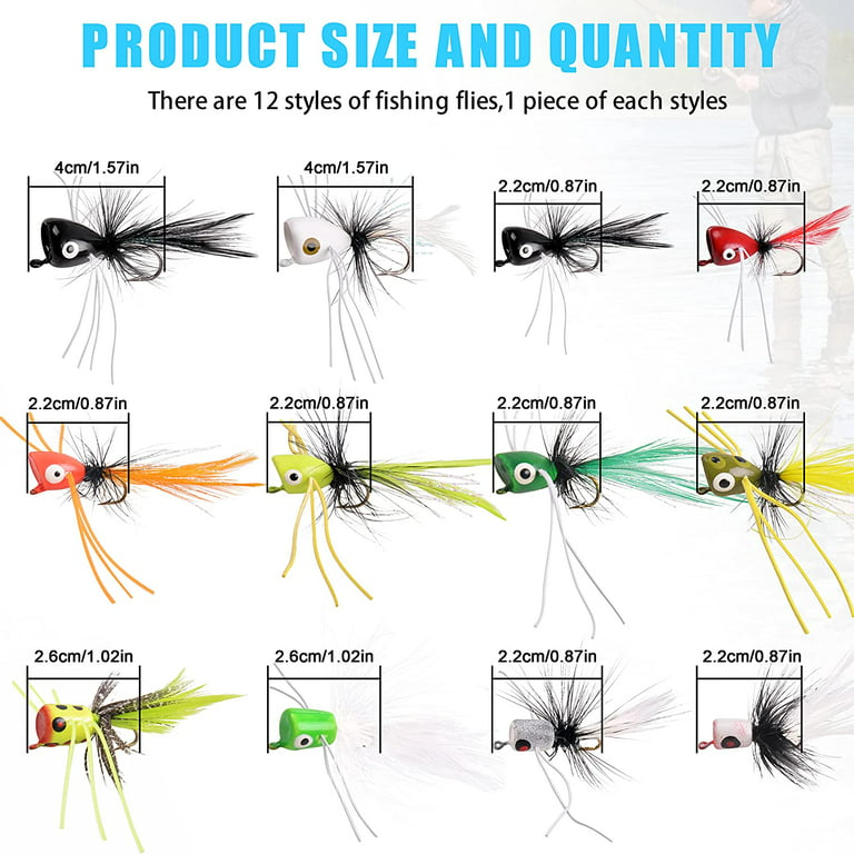 Fly Fishing Poppers, 12pcs Topwater Fishing Lures Bass Popper