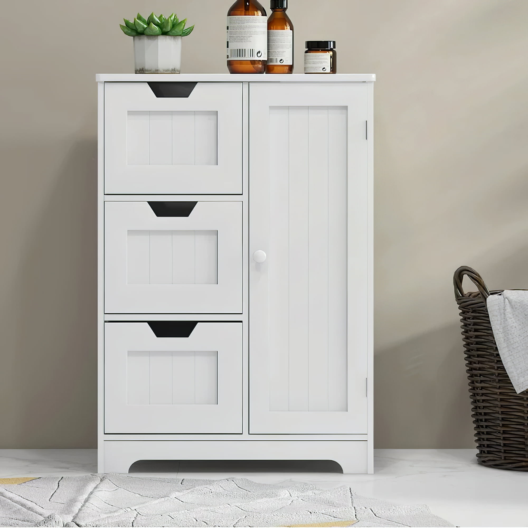 Aukfa Storage Cabinet,Freestanding Cabinet with 3 Drawers - Porcelain