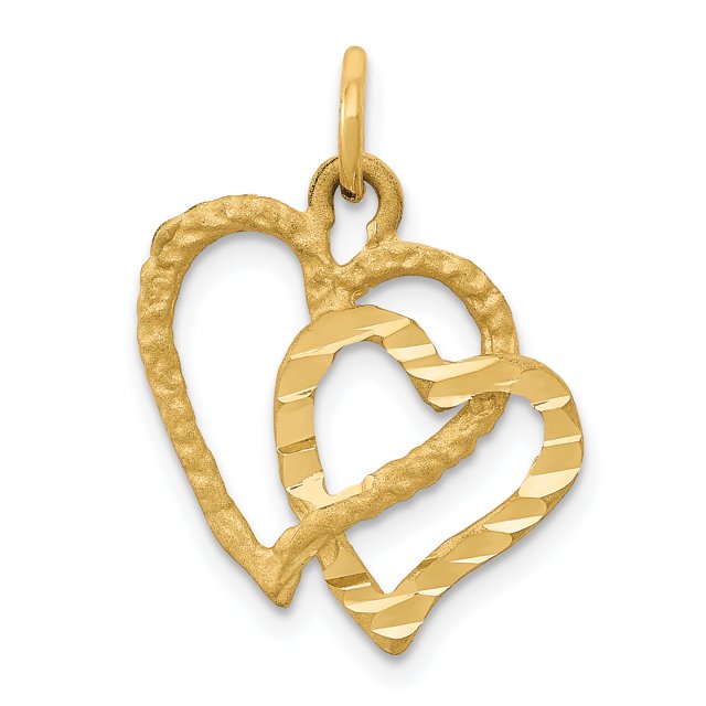 14k Yellow Gold Double Heart Necklace Charm Pendant Love Multiple