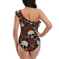 thumbnail image 5 of Sikiie Red Rose Skull Print Women One Piece Swimsuits Tummy Control One Shoulder Bathing Suits Ruffle Swimwear, From S to XXL-Medium, 5 of 6