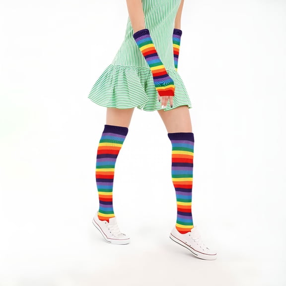TELOLY 2026 New Stockings Arm Warmers Rainbow Sleeves Gloves for Kids Child, for Playtime, Outdoor Activities, School, Casual Wear
